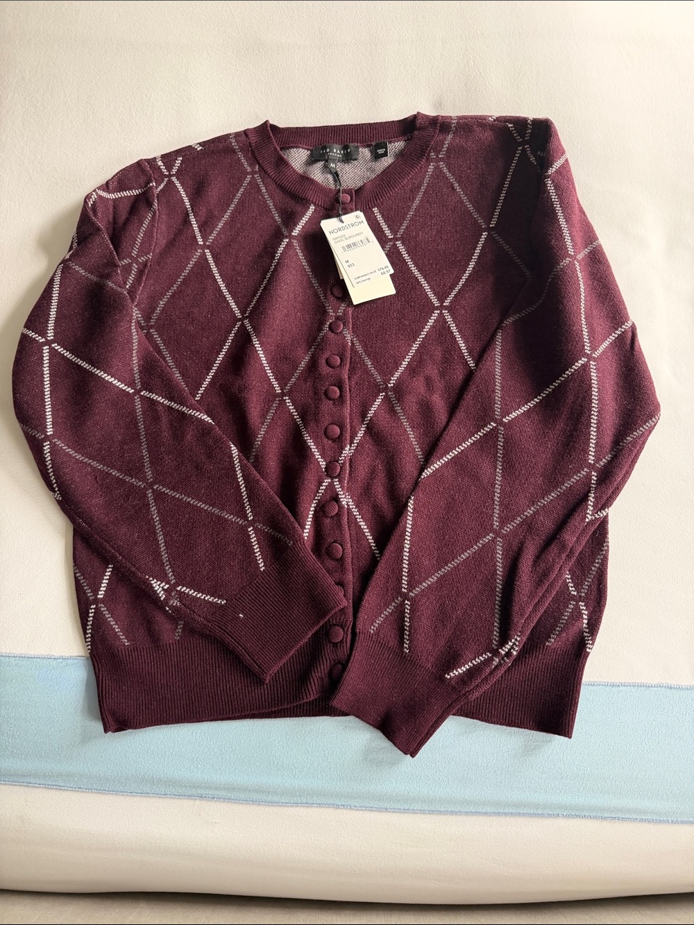 Ted Baker London Burgundy Diamond-Pattern Button Cardigan